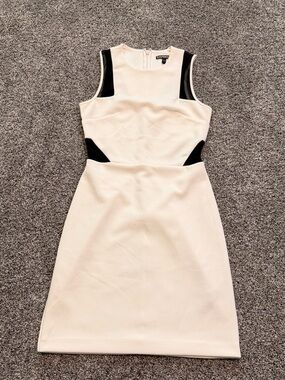 express black white dress Express Black White Speckled Smocked Mock Neck
